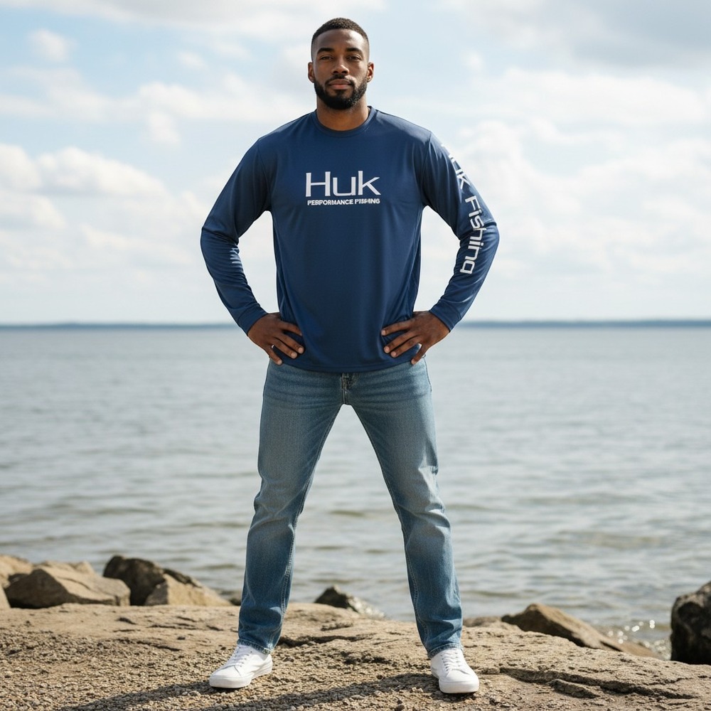 Huk Performance Fishing Mens Navy Blue Long Sleeve Shirt H1200138 Size M